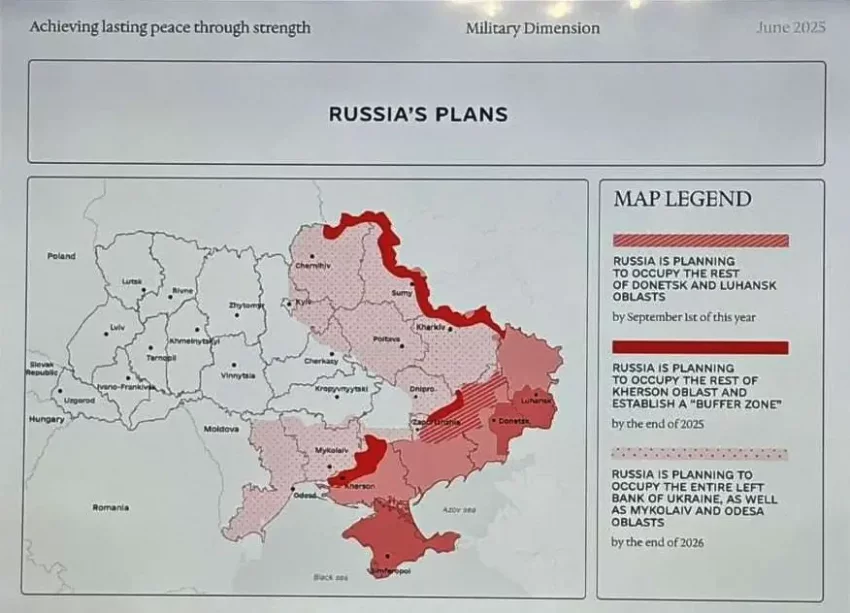 Замглавы офиса Зеленского представил карту, согласно которой Россия к концу 2026 года «собирается» взять под контроль Одессу, Харьков и Киев