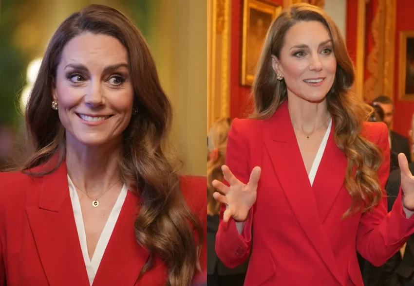Кейт Миддлтон в красном костюме и с новым цветом волос возглавила первый государственный приём в этом году